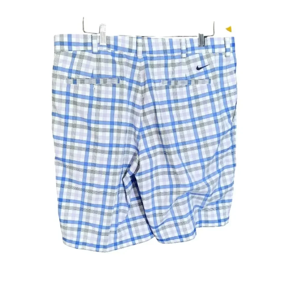 Nike Golf Mens Dri Fit Blue and Tan Plaid Slant Pockets Golf Shorts Size 36